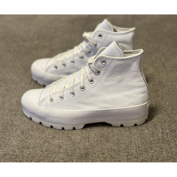 Converse Chuck Taylor All Star Women’s Size 8 White Lugged Leather High Shoes - Picture 4 of 9